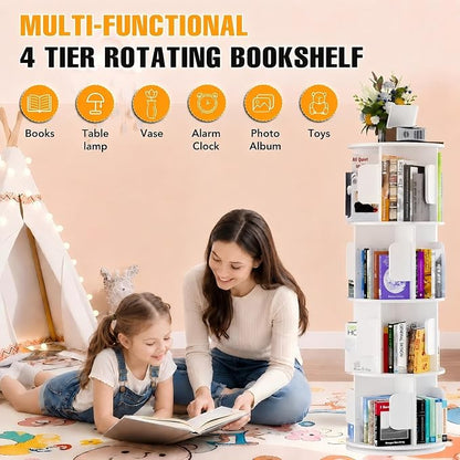 5 Tier Rotating Bookshelf, Wood Round Revolving 360 Bookcase Tower | - Image 4