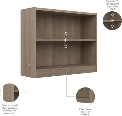 Bush Furniture Universal Small 2 Shelf Bookcase in Ash Gray, Low Storage and - Image 6