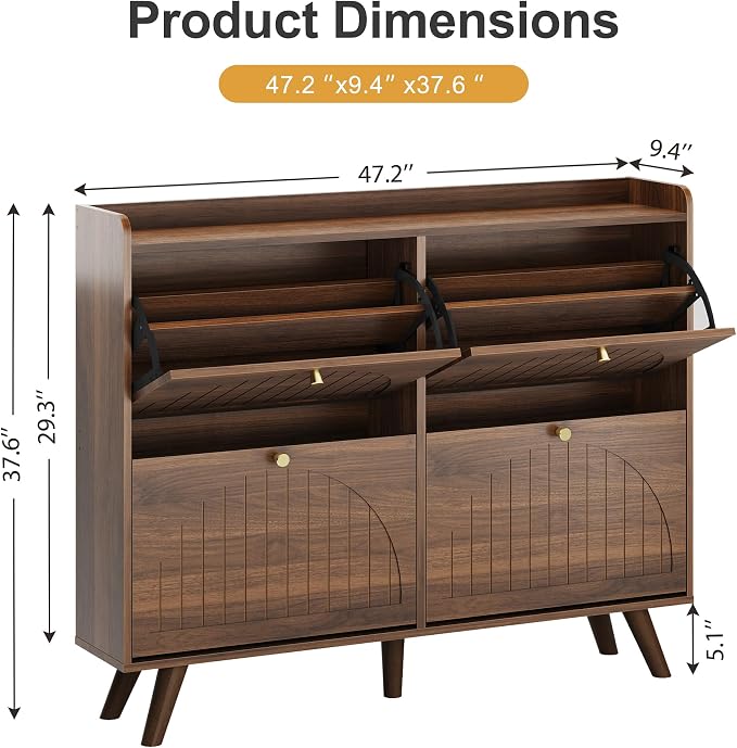 Decofy 47.2” Shoe Cabinet with 4 flip-Down Drawers, Three Adjustable Levels - Image 2