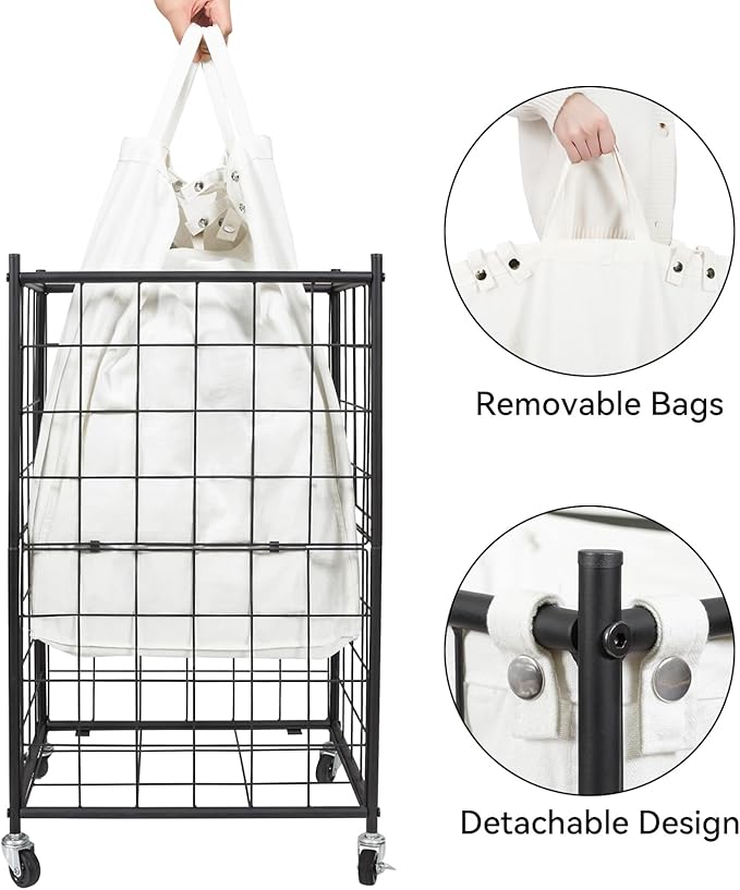 WOWLIVE Laundry Hamper with Wheels, Metal Wire Frame Rolling Laundry Basket - Image 6