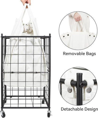 WOWLIVE Laundry Hamper with Wheels, Metal Wire Frame Rolling Laundry Basket - Image 6