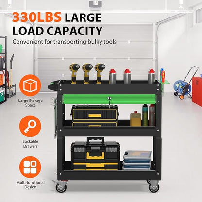 3 Tier Rolling Tool Cart On Wheels, Heavy Duty Utility Cart - Image 2