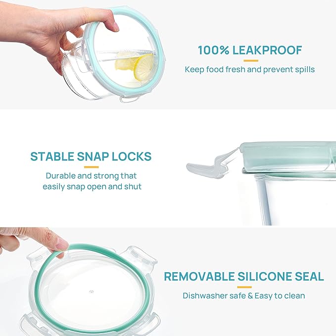 Vtopmart 5 Pack 3 Cup Glass Soup Container, Meal Prep Freezer Containers Set - Image 6