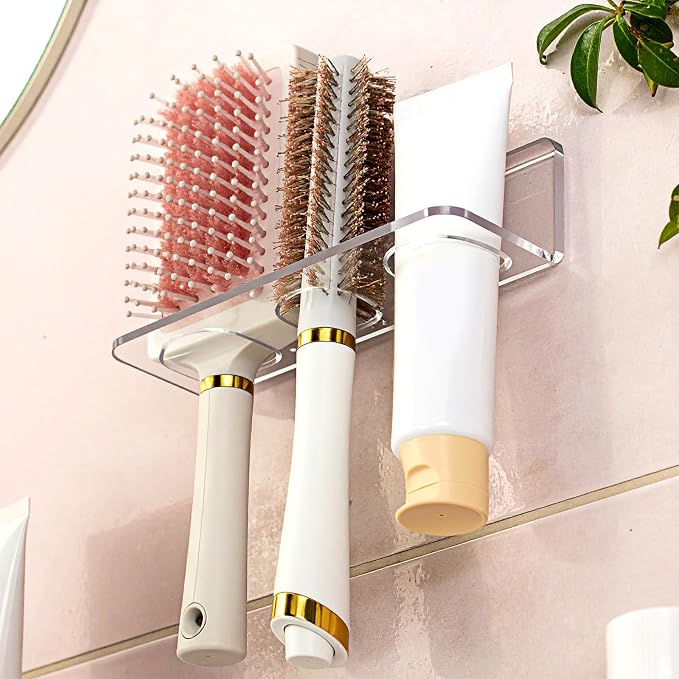 2pcs Acrylic Hair Brush Holder for Bathroom Adhesive Hair Tool Organizer - Image 2