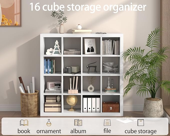 furtble Bookshelf with Storage Bins, 16-Cube Storage Organizer with Back Panels - Image 6