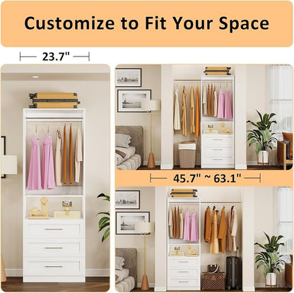 Closet System with 3 Drawers, 2FT-5FT Customizable Closet Organizer System with - Image 3