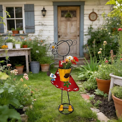 Metal Garden Planter Statue, Anti Toppling Iron Figurine Plant Stand, 18.3 in - Image 5