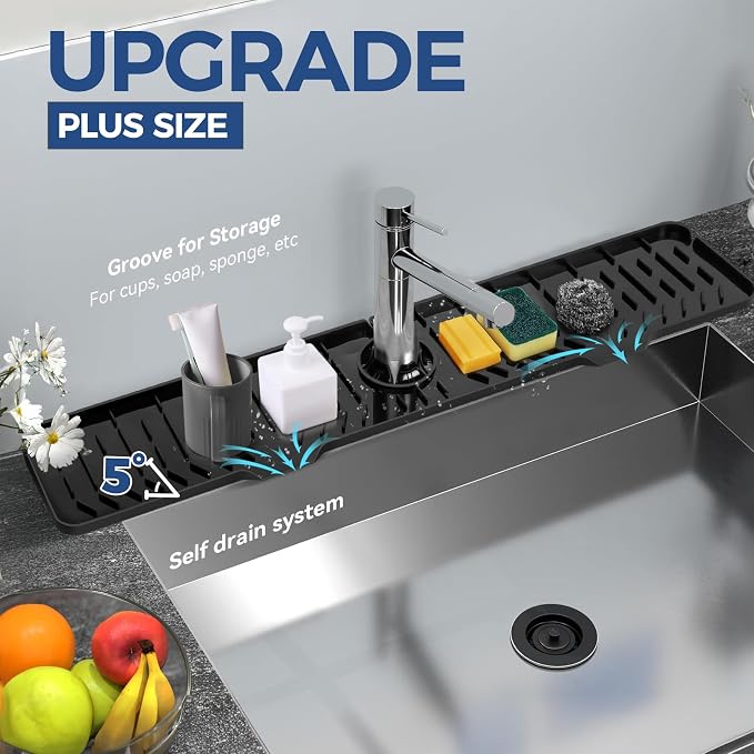 24" Splash Guard Plus Size Silicone Sink Faucet Drying Mat Handle Drip Catcher - Image 4