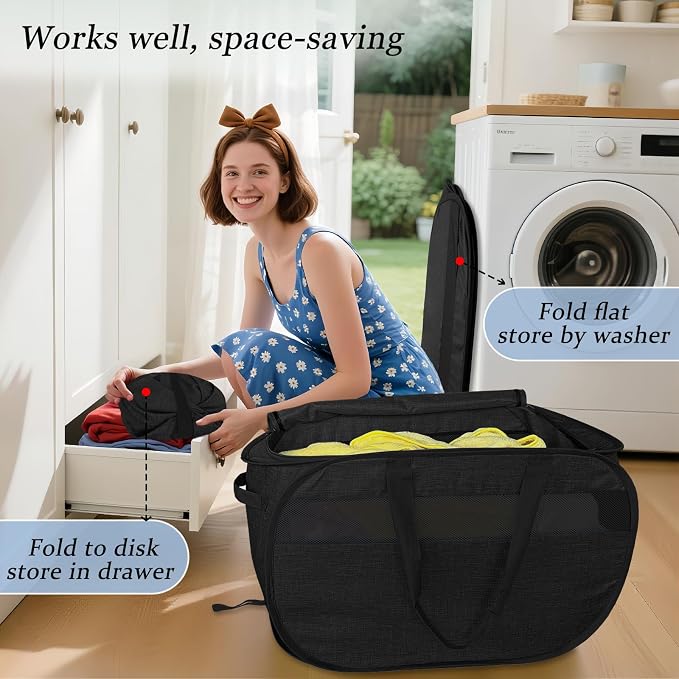 100L Extra Large Mesh Pop Up Laundry Hamper - Image 4