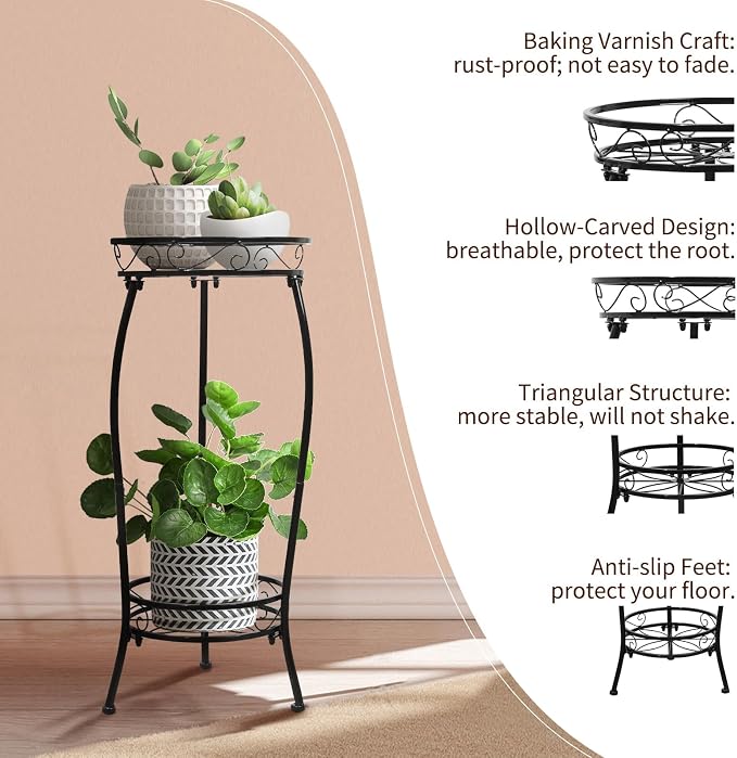 Plant Stand Indoor Outdoor 2 Tier 27" Tall Metal Potted Holder Rack Flower Pot - Image 6