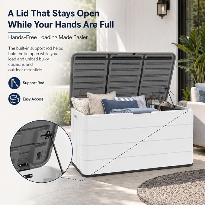 ADDOK 110 Gallon Outdoor Storage Box, Waterproof HDPE Resin Deck Box, Lockable - Image 6