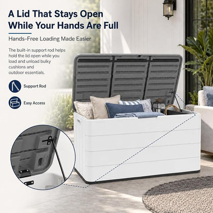 ADDOK 110 Gallon Outdoor Storage Box, Waterproof HDPE Resin Deck Box, Lockable - Image 6
