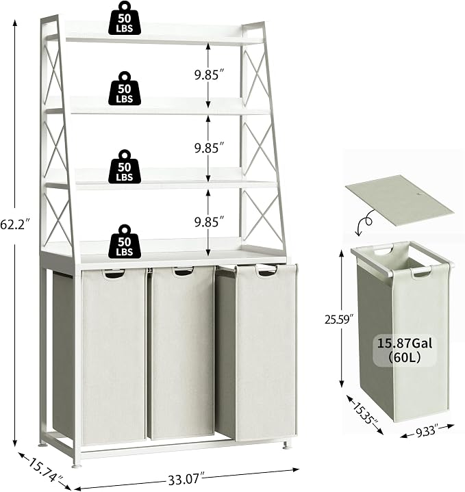 Herture 3 Section Laundry Hamper Laundry Basket - Image 3