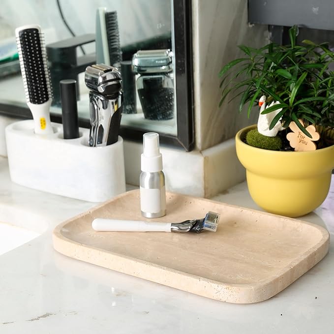 Marble Vanity Tray for Dresser Organizer, Travertine Bathroom Tray Countertop - Image 6