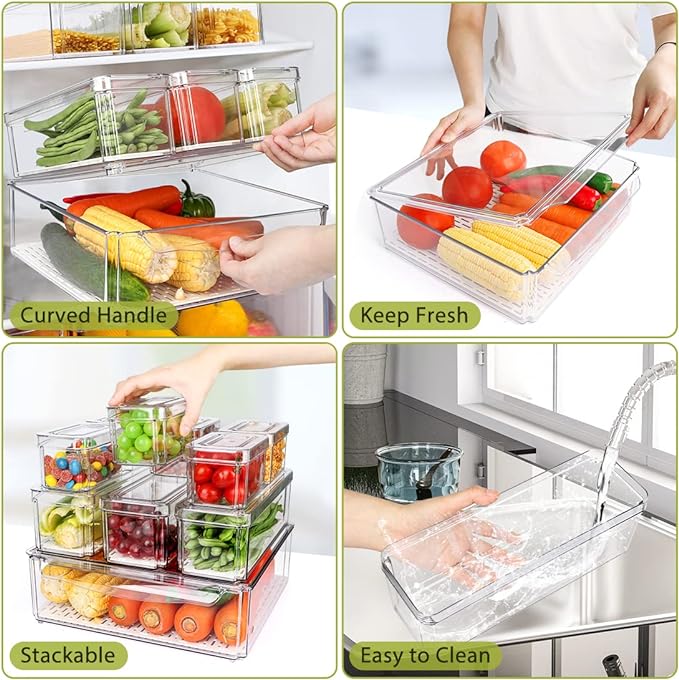 10 Pack Refrigerator Pantry Organizer Bins, Stackable Fridge Organizer Bins - Image 4