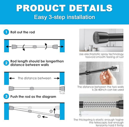 MEXAU 3Pack Spring Tension Curtain Rod 26-39 inch Black Small Tension Rod | - Image 6