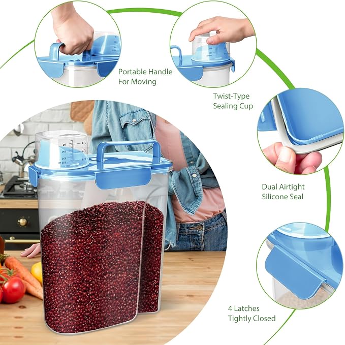 Rice Storage Container, 5 to 10lb Dry Food Airtight Dispenser, Pet Dog Cat Food - Image 4