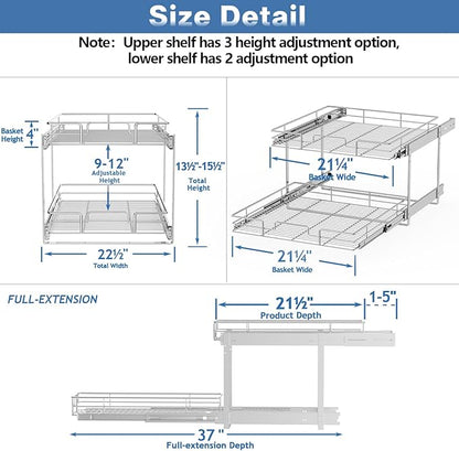 LOVMOR 2 Tier Individual Pull Out Cabinet Organizer 22½" W x 21½" D, Slide Out - Image 3