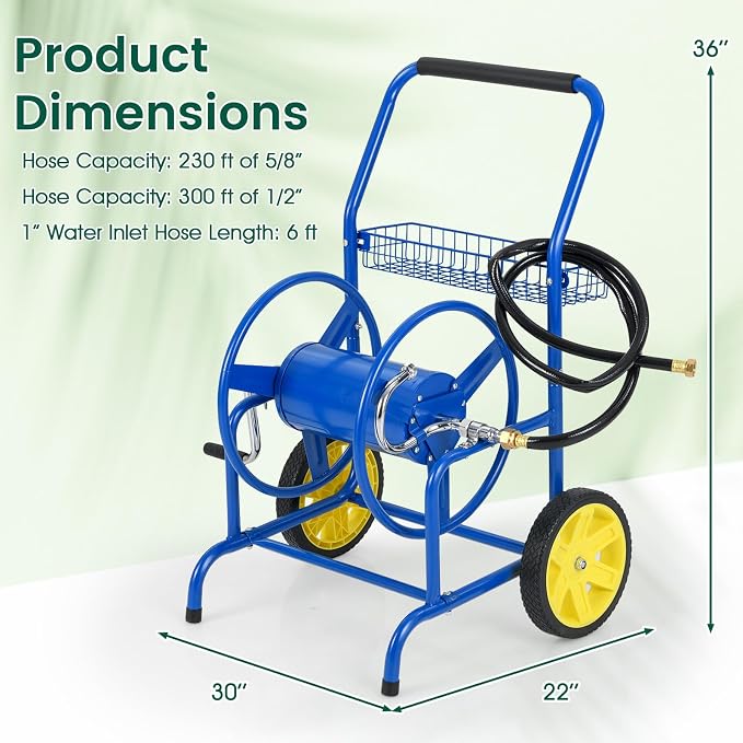 Goplus Garden Hose Reel Cart, 230ft 5/8" or 300ft 1/2" Heavy-Duty Metal Hose - Image 5