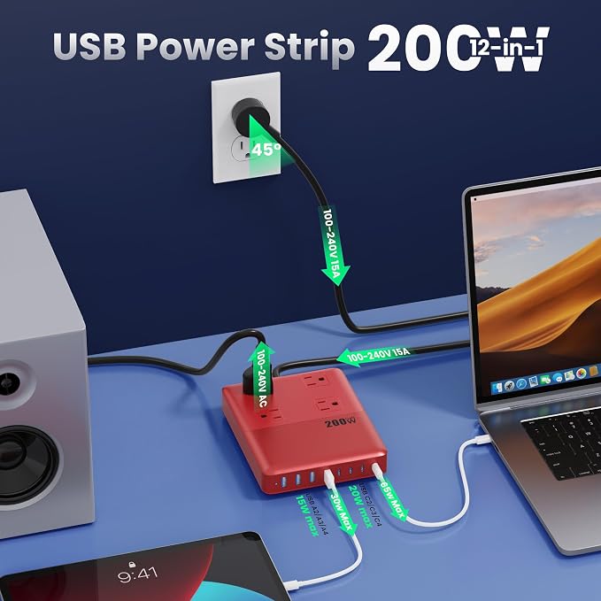 200W Charging Station, 12-in-1 USB C Power Strip - Image 5