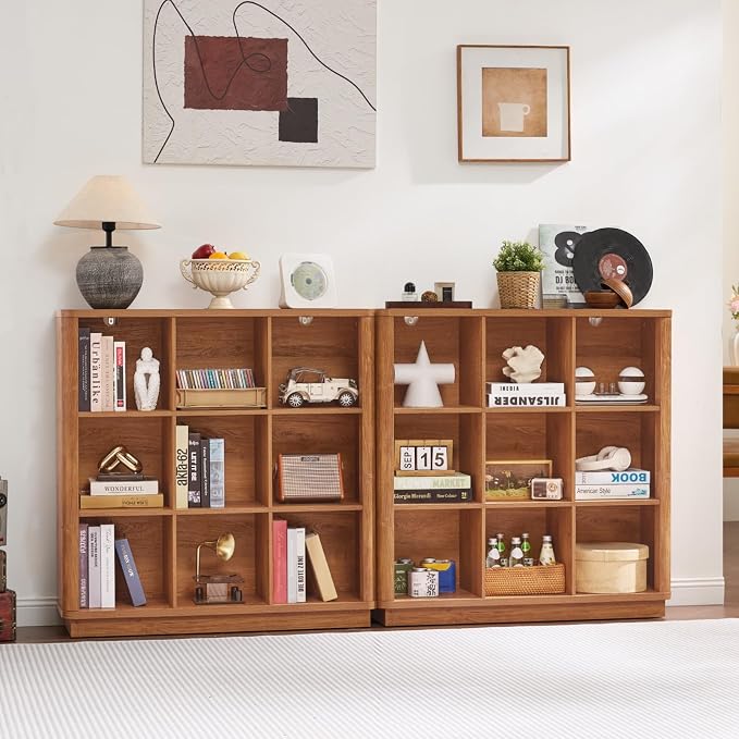 9 Cube Storage Book Shelf, Wood Floor Standing 3-Tier Cubby Bookcase - Image 7