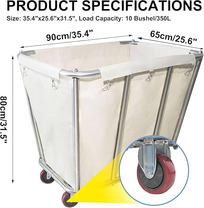 10 Bushel Laundry Cart with Wheels, Heavy Duty Industrial Rolling Commercial - Image 2