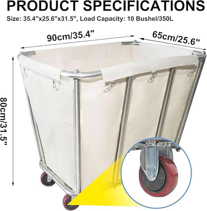 10 Bushel Laundry Cart with Wheels, Heavy Duty Industrial Rolling Commercial - Image 2
