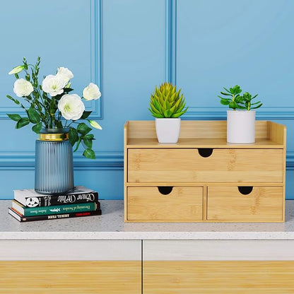 Bamboo Desk Organizer with Drawers, 3-Drawer Desktop Storage Box | 3 Drawers - Image 2