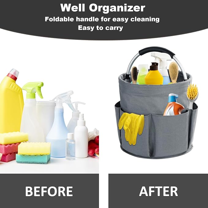 17L Cleaning Caddy with Handle, Cleaning Supplies Organizer, Foldable Storage - Image 3