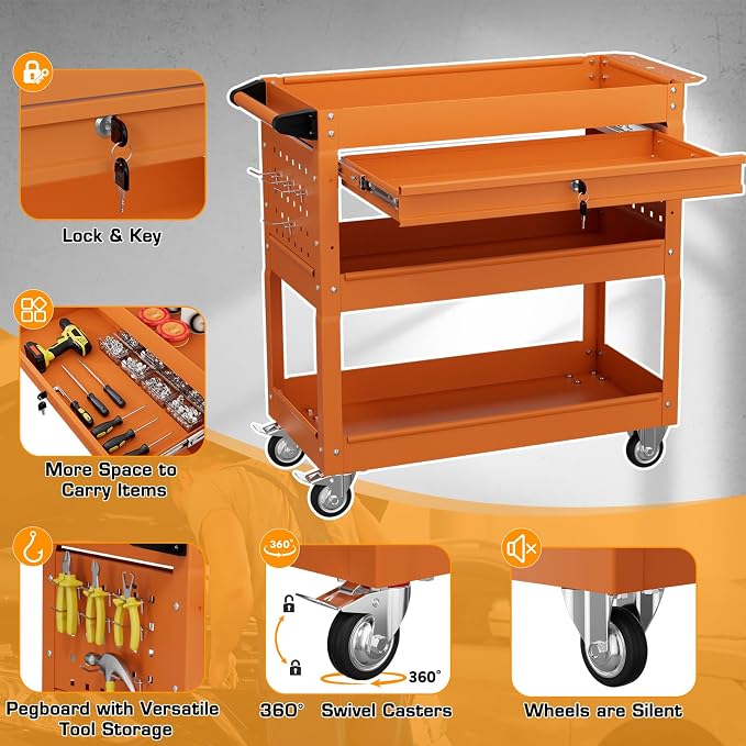 3 Tier Tool Cart on Wheels - Image 5