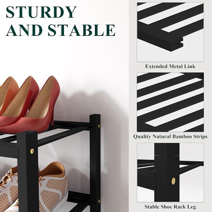 Smiry Bamboo Shoe Rack for Closet, 5 Tier Long Wooden Stackable Shoe Organizer - Image 2