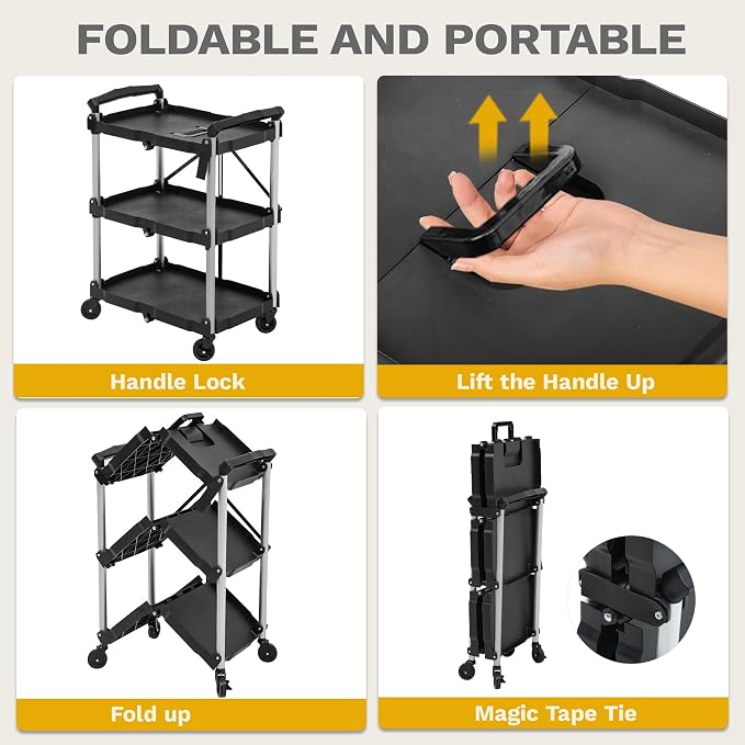 DWVO 3-Tier Foldable Service Cart - Image 2