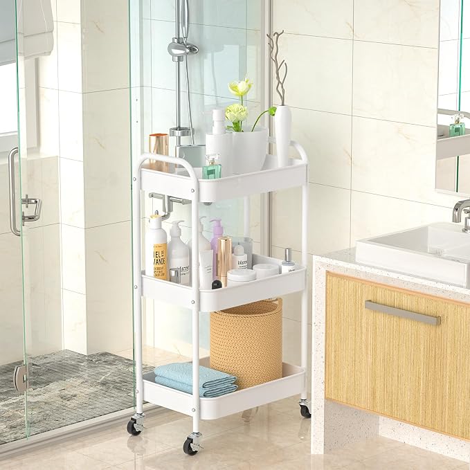3-Tier Rolling Cart, Metal Utility Storage Carts - Image 6