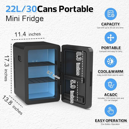 advwin 22L Mini Fridge for Bedroom, 30 Cans Portable Cooler & Warmer Compact - Image 5