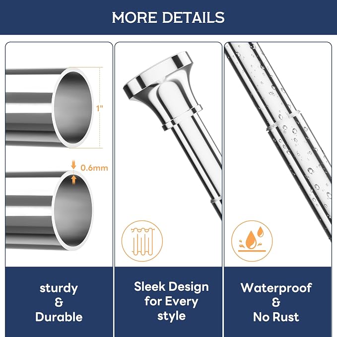Adjustable Shower Curtain Rod 31-104 Inch, Never Rust Stainless Steel Silver - Image 7