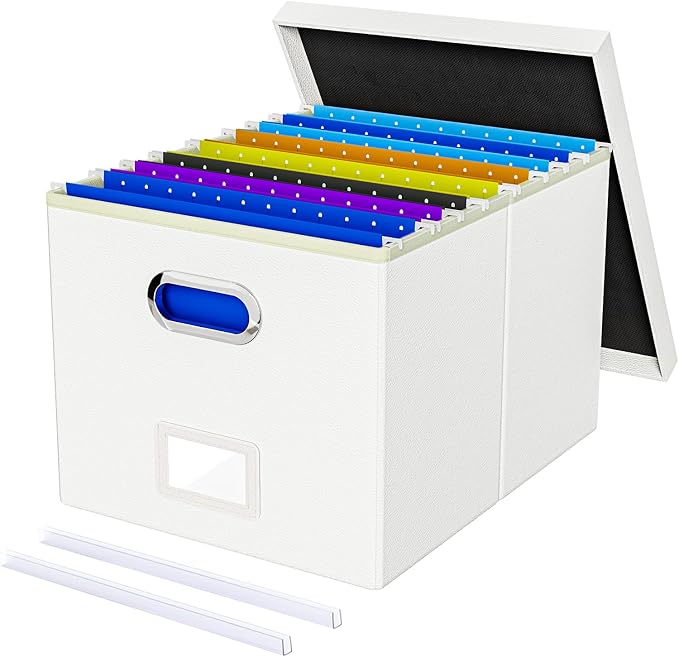 File Organizer Box with Lid, Portable Hanging File Box by Oterri