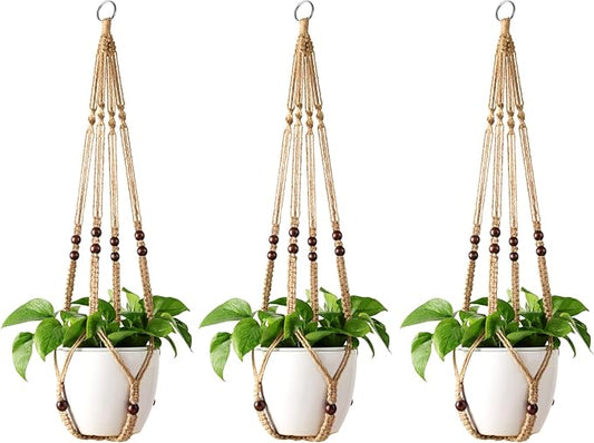 Mkono Macrame Plant Hanger Indoor 35 Inch Hanging Planter Basket Brown 3Pcs | by Mkono