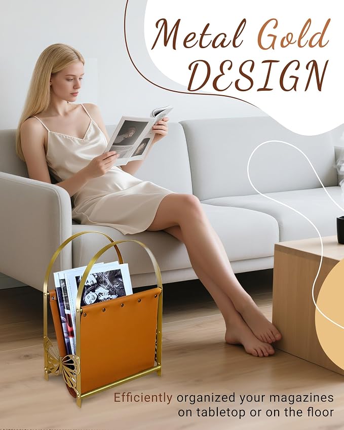Aocii Magazine Holder, Artificial Leather Magazine Rack Floor - Image 4
