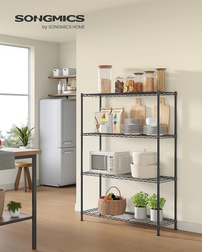 SONGMICS Storage Shelf, Metal Wire Shelving Unit, 4 Tier, Ink Black | - Image 2