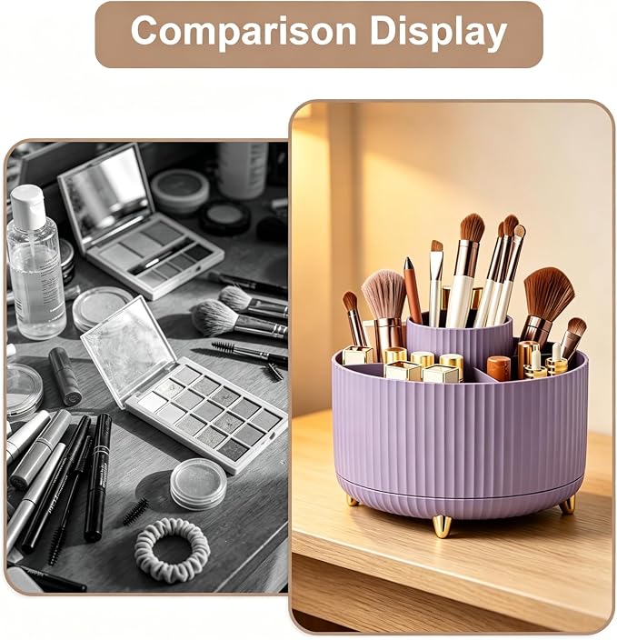 360° Rotating Makeup Brush Holder Organizer, Spinning Skincare Storage Carousel - Image 5