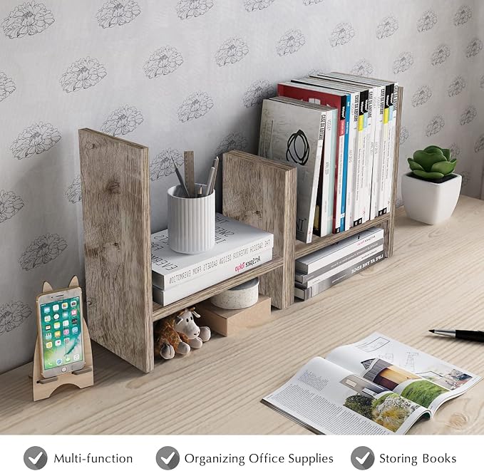 Jerry & Maggie Desktop Organizer Office Storage Rack Adjustable Wood Display - Image 8