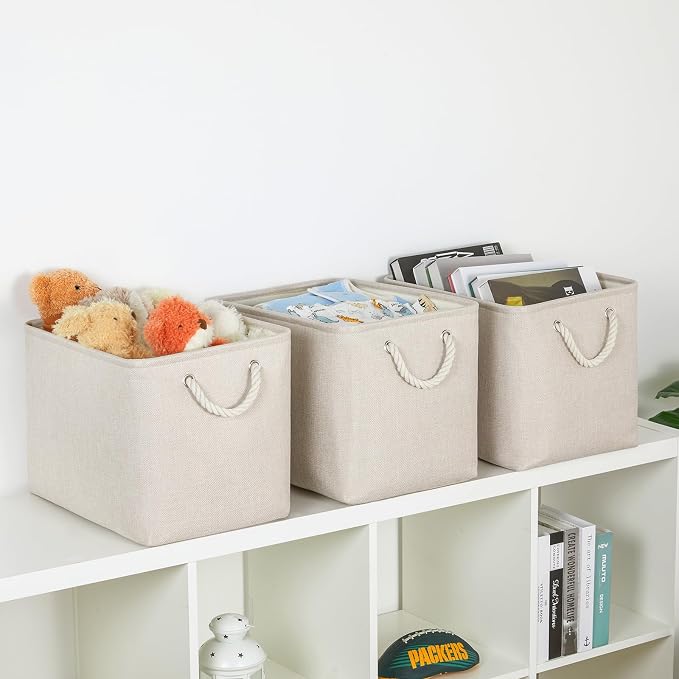 Bidtakay Large Storage Baskets for Shelves 3 Pack Fabric Storage Bins for - Image 5