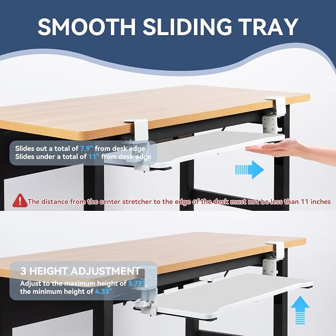 VUSIGN Keyboard Tray Under Desk Height Adjustable, Pull Out - Image 3