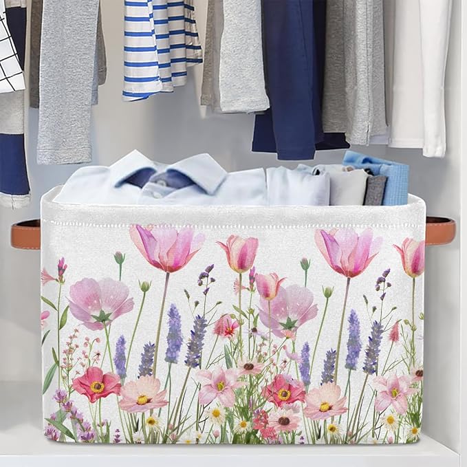 Pardick Basket Storage Bins Flower Floral Pink Rectangle Cube Basket Box Kids - Image 5