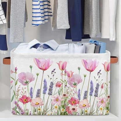 Pardick Basket Storage Bins Flower Floral Pink Rectangle Cube Basket Box Kids - Image 5