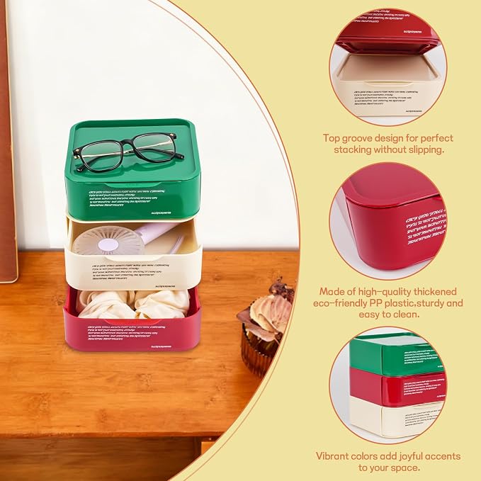 3-Pack Stackable Drawer Desktop Organizer, Suitable - Image 3