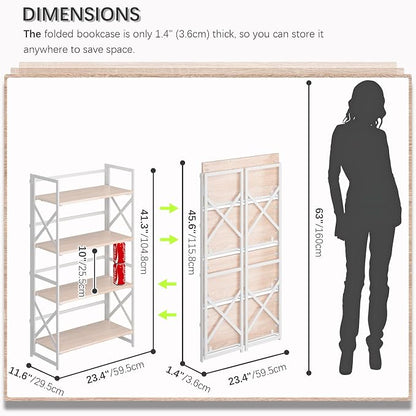4NM 4 Tiers No Assembly Book Shelves, 41.3" H Folding Bookshelf Bookcase Open - Image 3