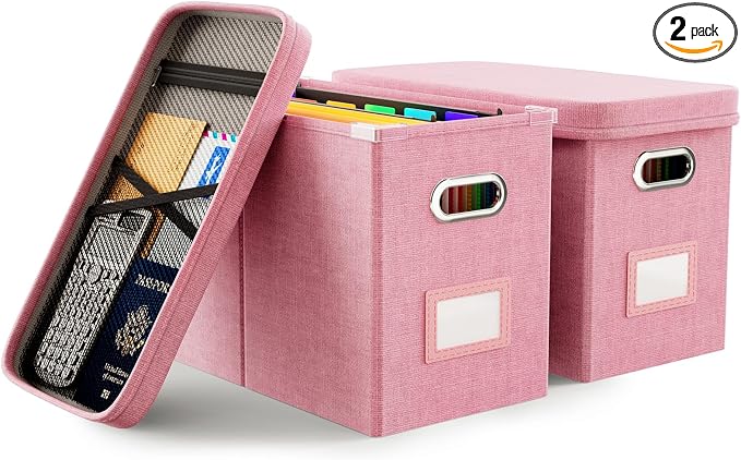 File Organizer With Lid, Hanging Filing Box With Mesh Pocket, Document Organizer by Oterri