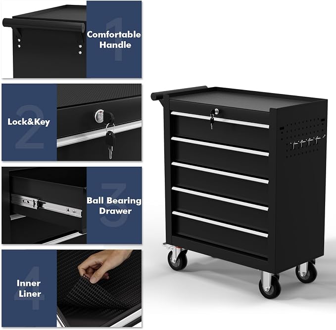 5-Drawer Tool Chest, Rolling Tool Cart - Image 4