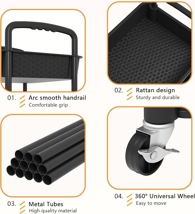 MOYIPIN 3-Tier Plastic Rolling Utility Cart - Image 4